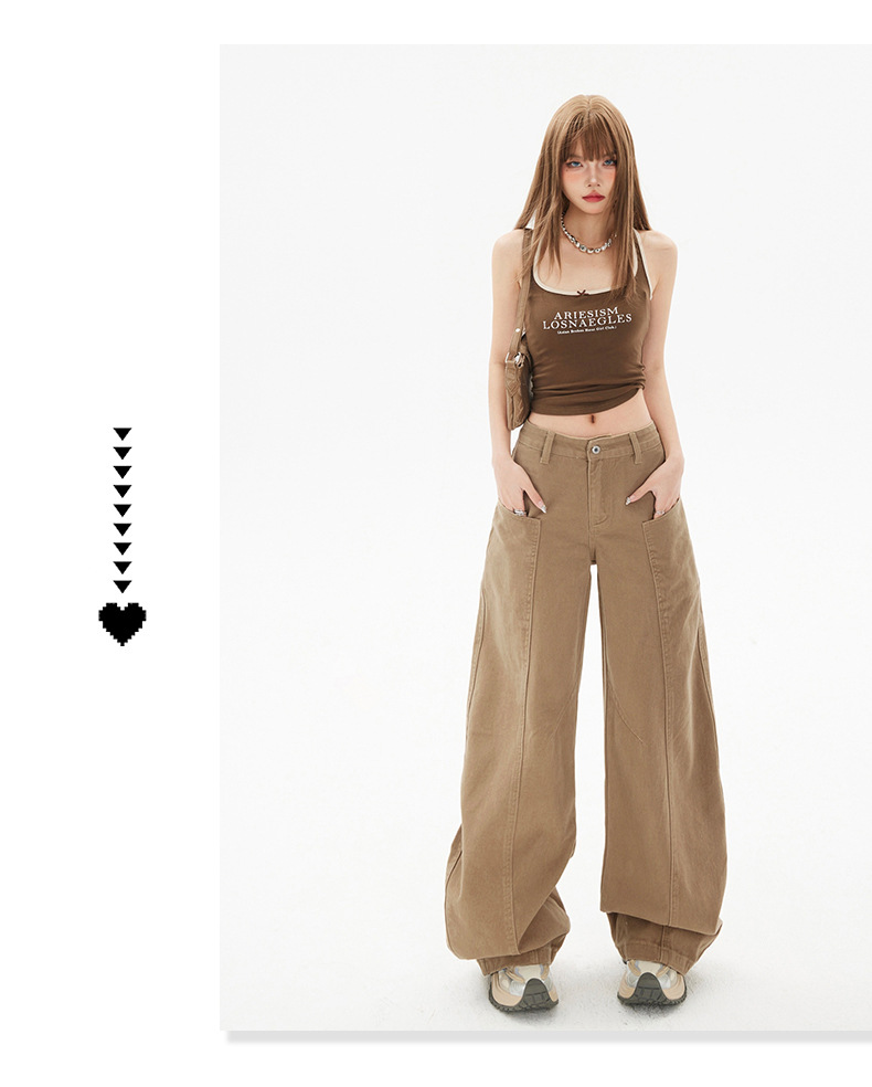 Women's Saber Design Khaki Straight Leg Wide Leg Jeans for Pear-Shaped Body Casual Pants