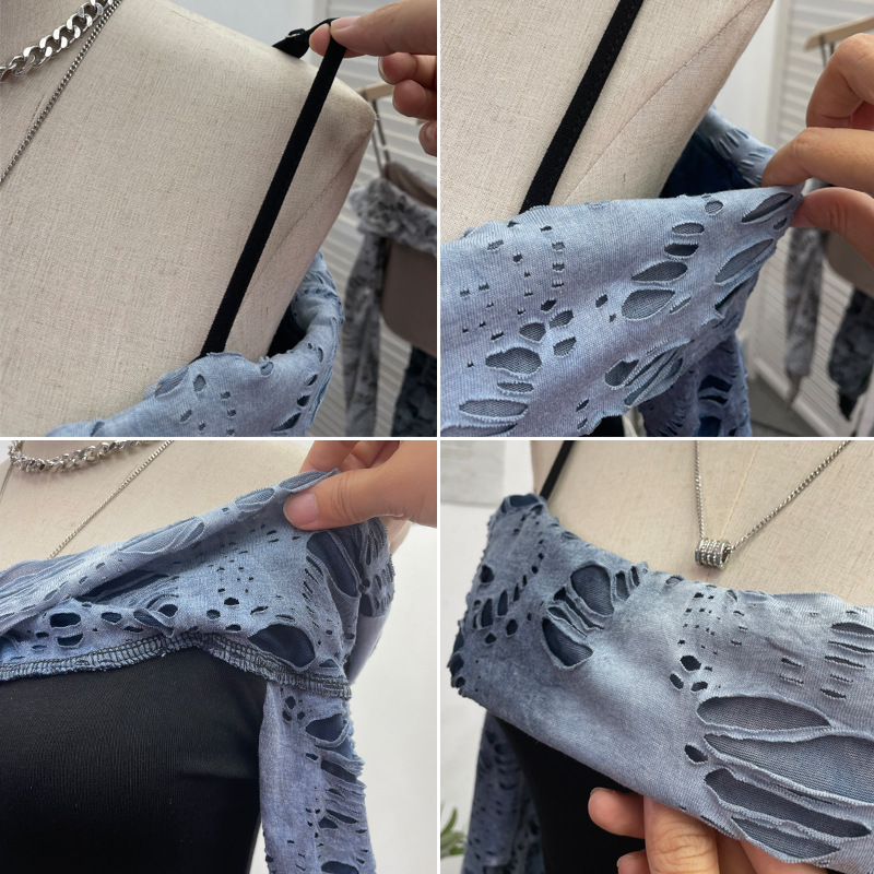 Cutout Full Sleeve Cropped T-Shirt