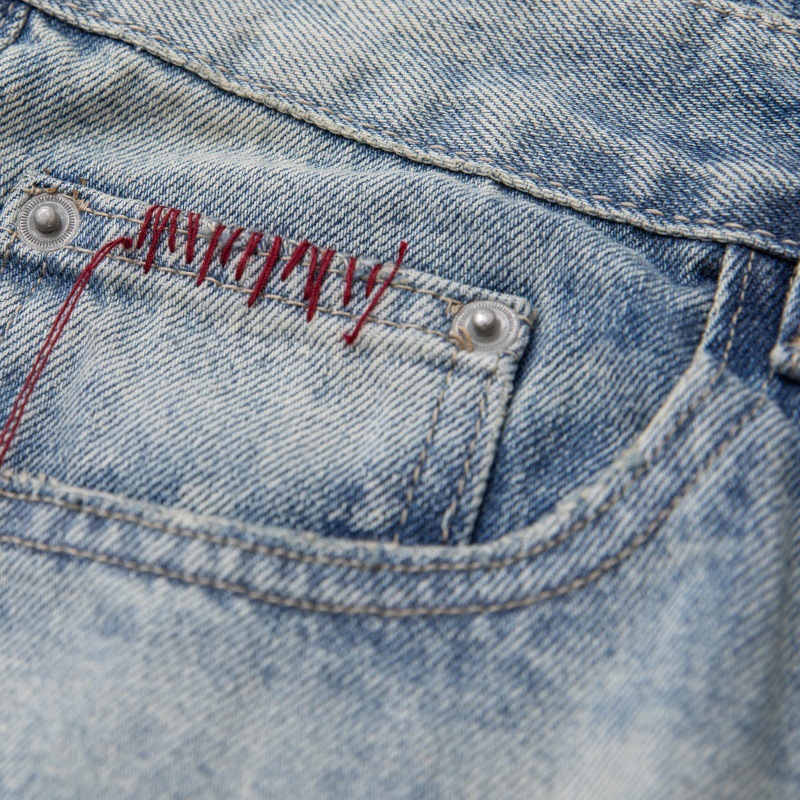 Heavy Washed Fleece Distressed Loose Casual Jeans Men