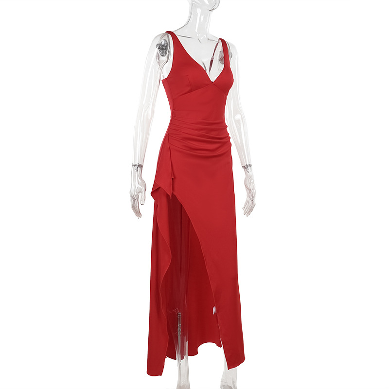 Frilled Bodycon Plunging Step Skirt Dress
