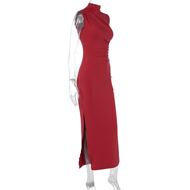 Mock Neck Side Split Bodycon Maxi Dress