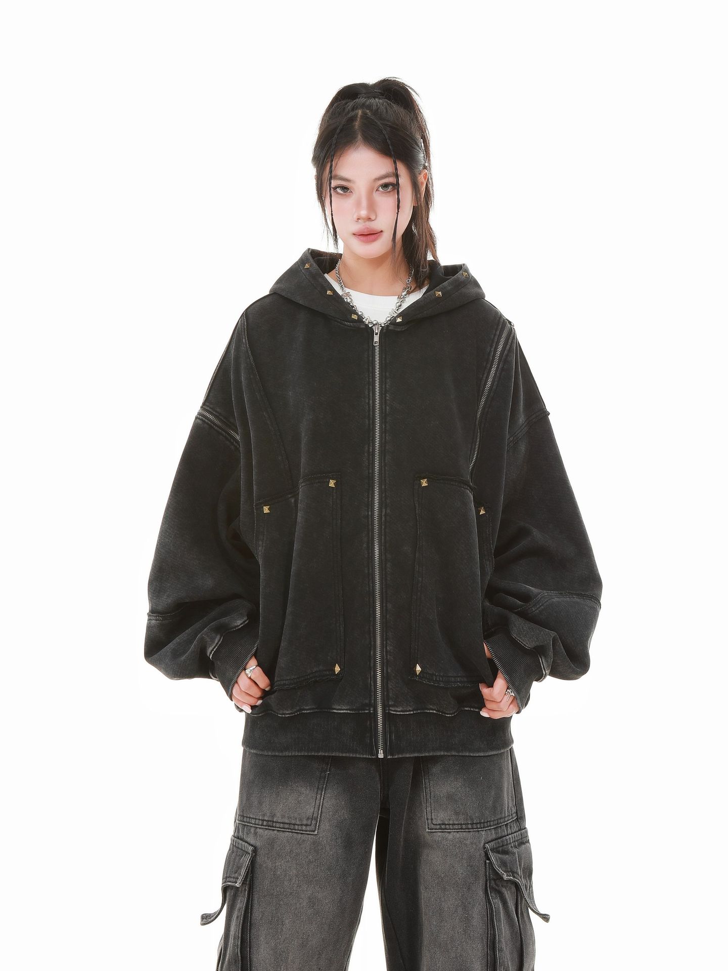 American Vintage Loose Fit Zipper Front Hoodie