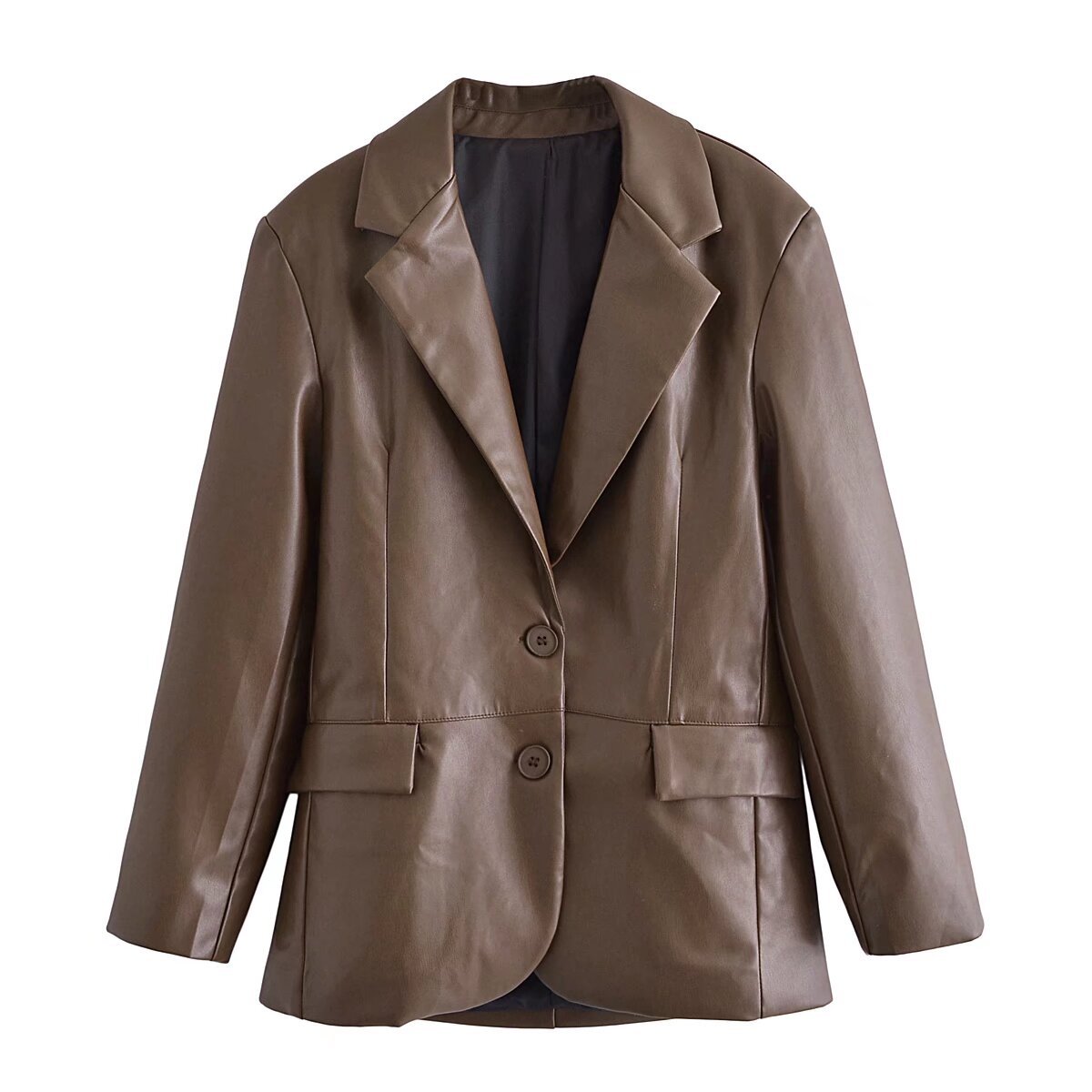 Splicing faux leather suit jacket