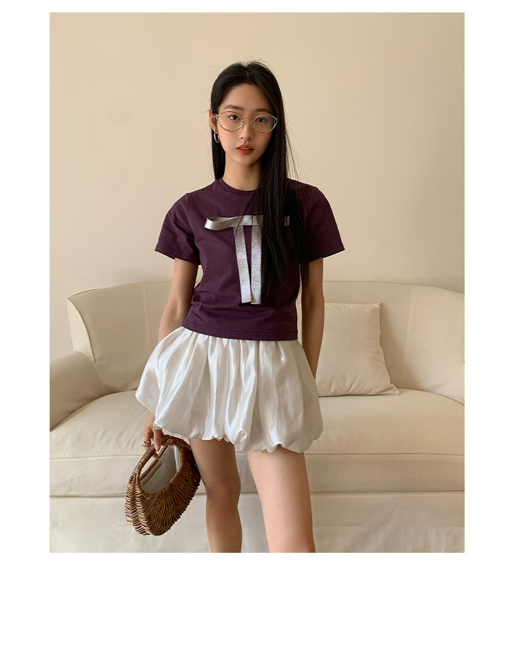 Ladies' Body-Hugging Round Neck Tie Front T-shirt