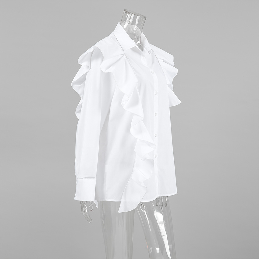 Office Cotton Polyester Lapel Relaxed Fit Top