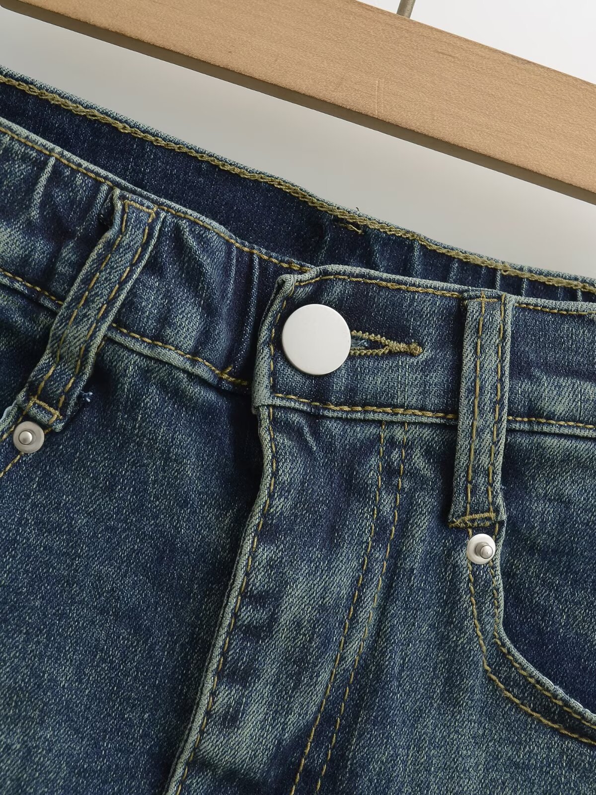 High waisted hip hugging denim short skirt midi skirt