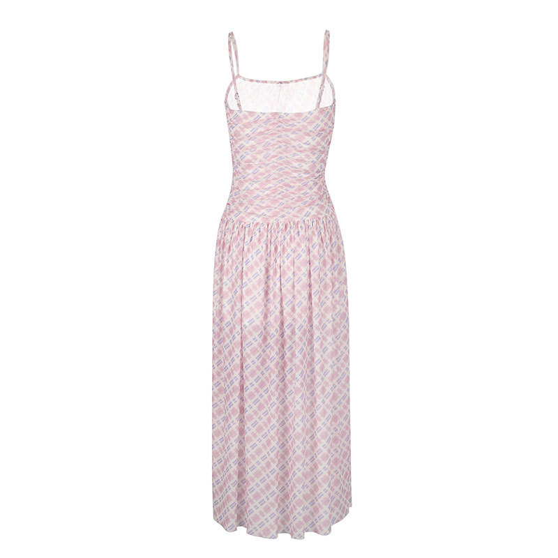 One-Shoulder Checkered Cinched Frill Polyester Dress