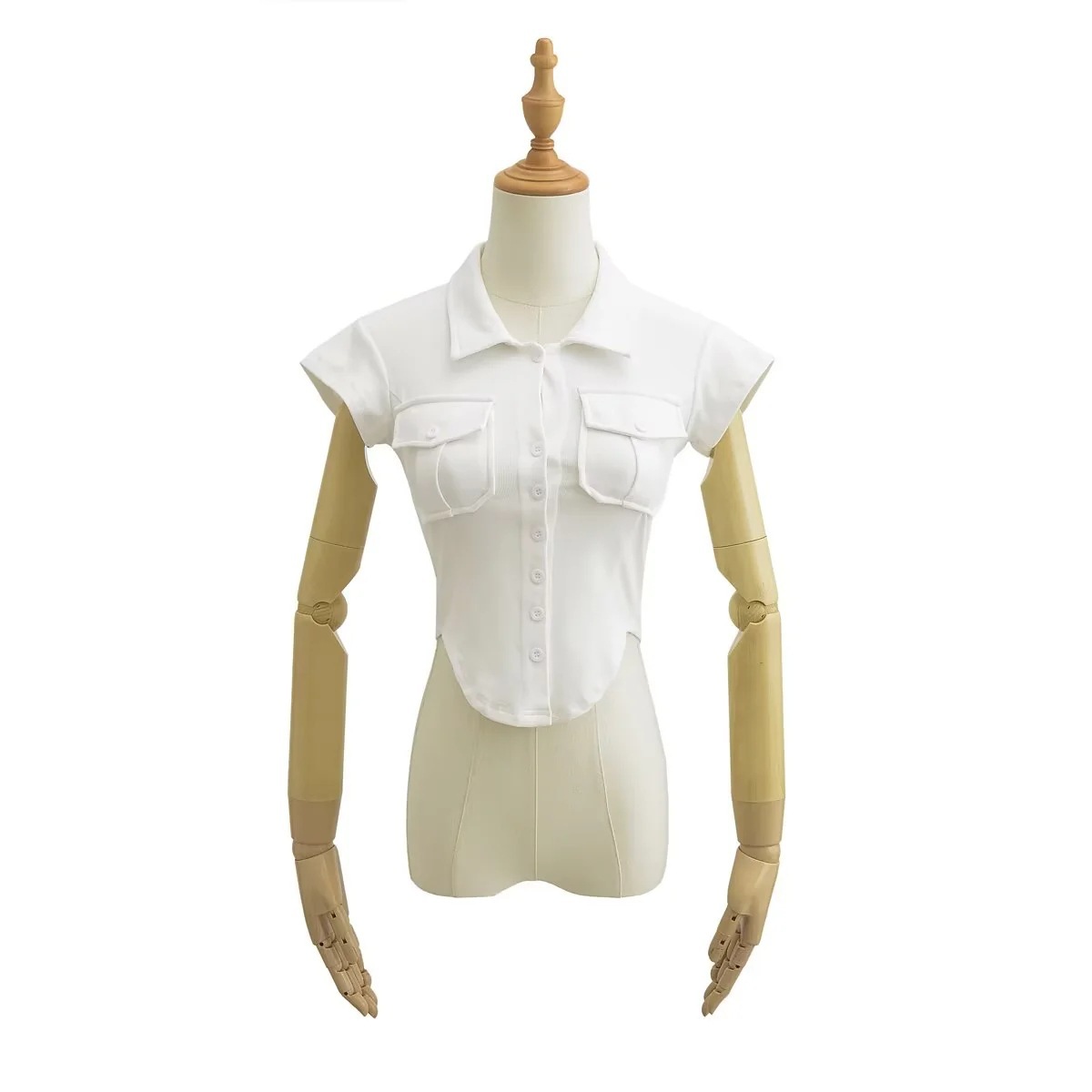 Ladies Half Sleeve Notch Collar Cardigan Tee