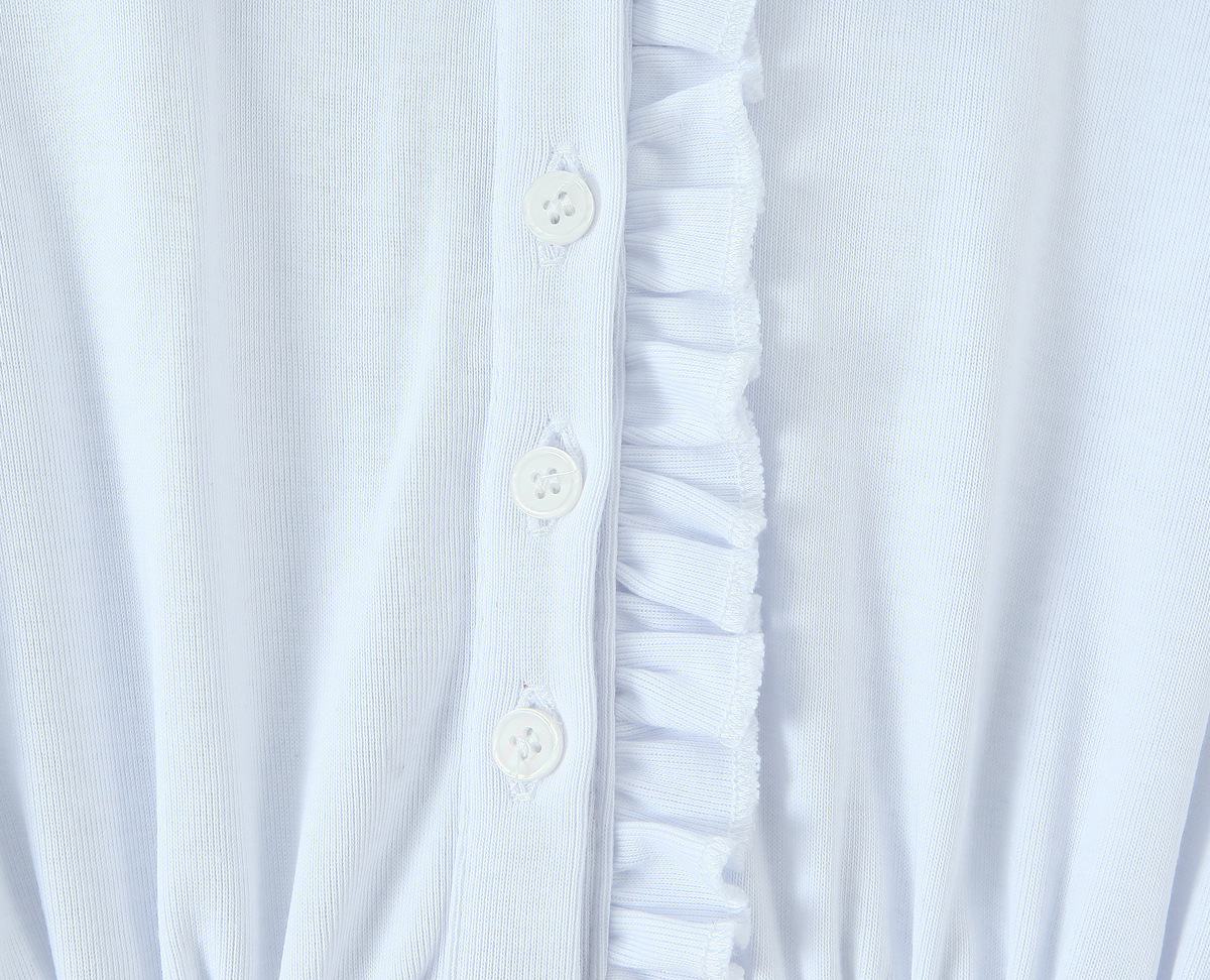 Ruffle Short Sleeve Upturned Neckline Cotton Fitted Dress