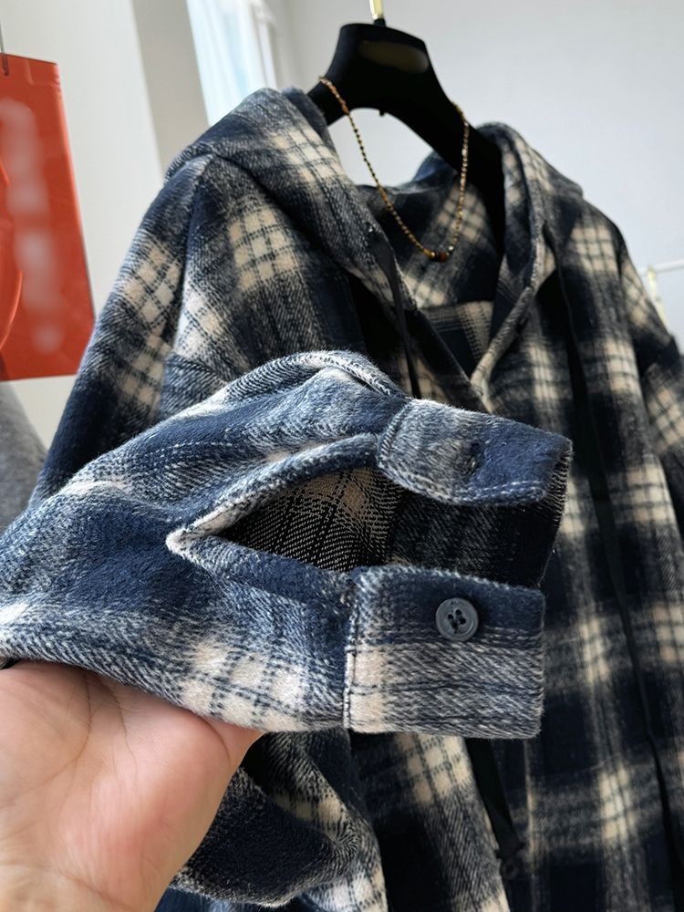 Ladies Oversized Checkered Cotton Blend Hoodie