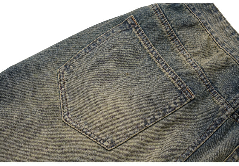 Washed Distressed Yellow Mud Dye Ripped Loose Jeans