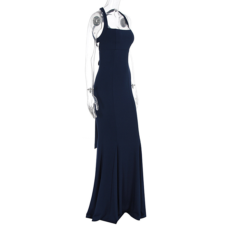 Square Neck Sleeveless Fitted High-Rise Open Back Dress