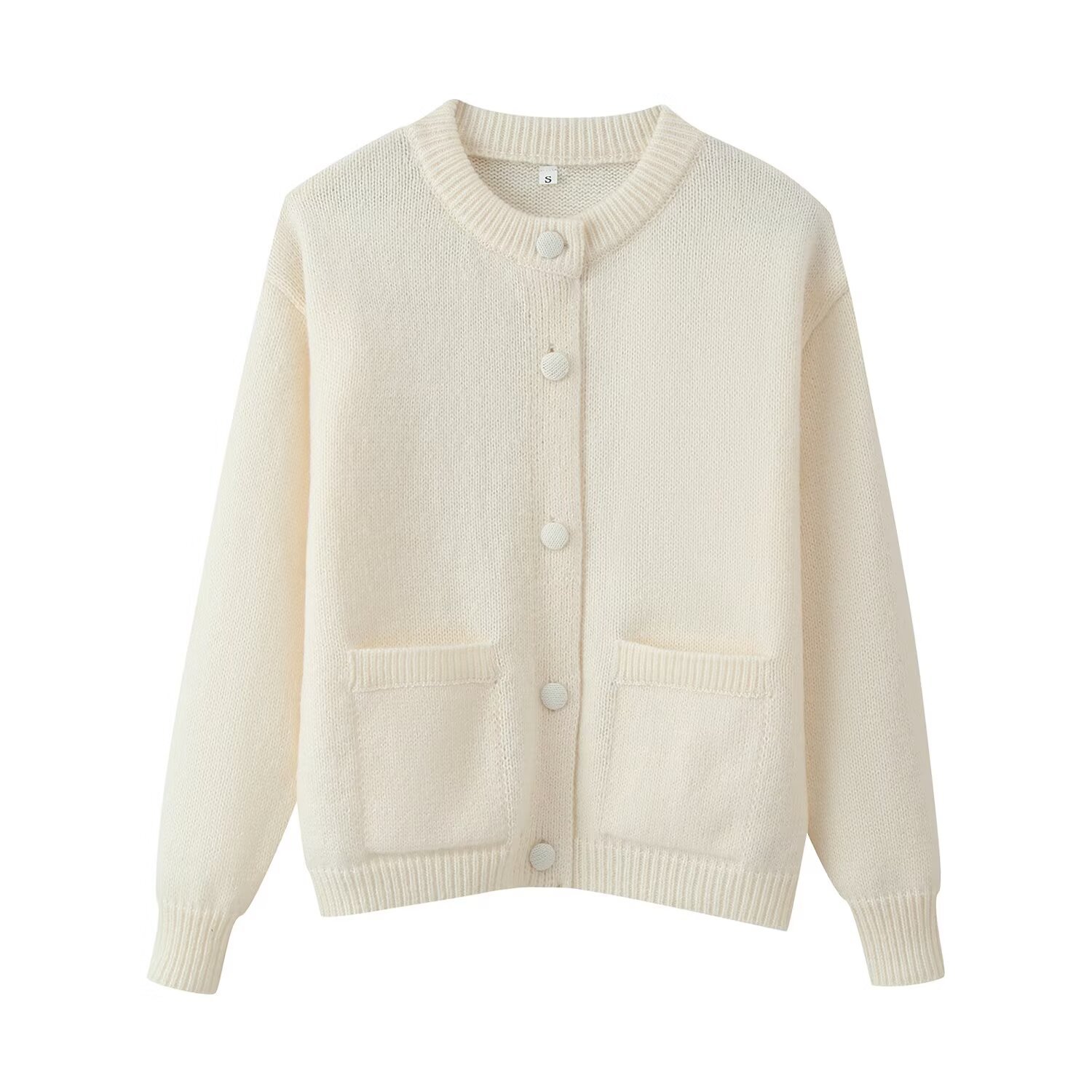 Classic Women's Plain Long Sleeve Polyester Cardigan