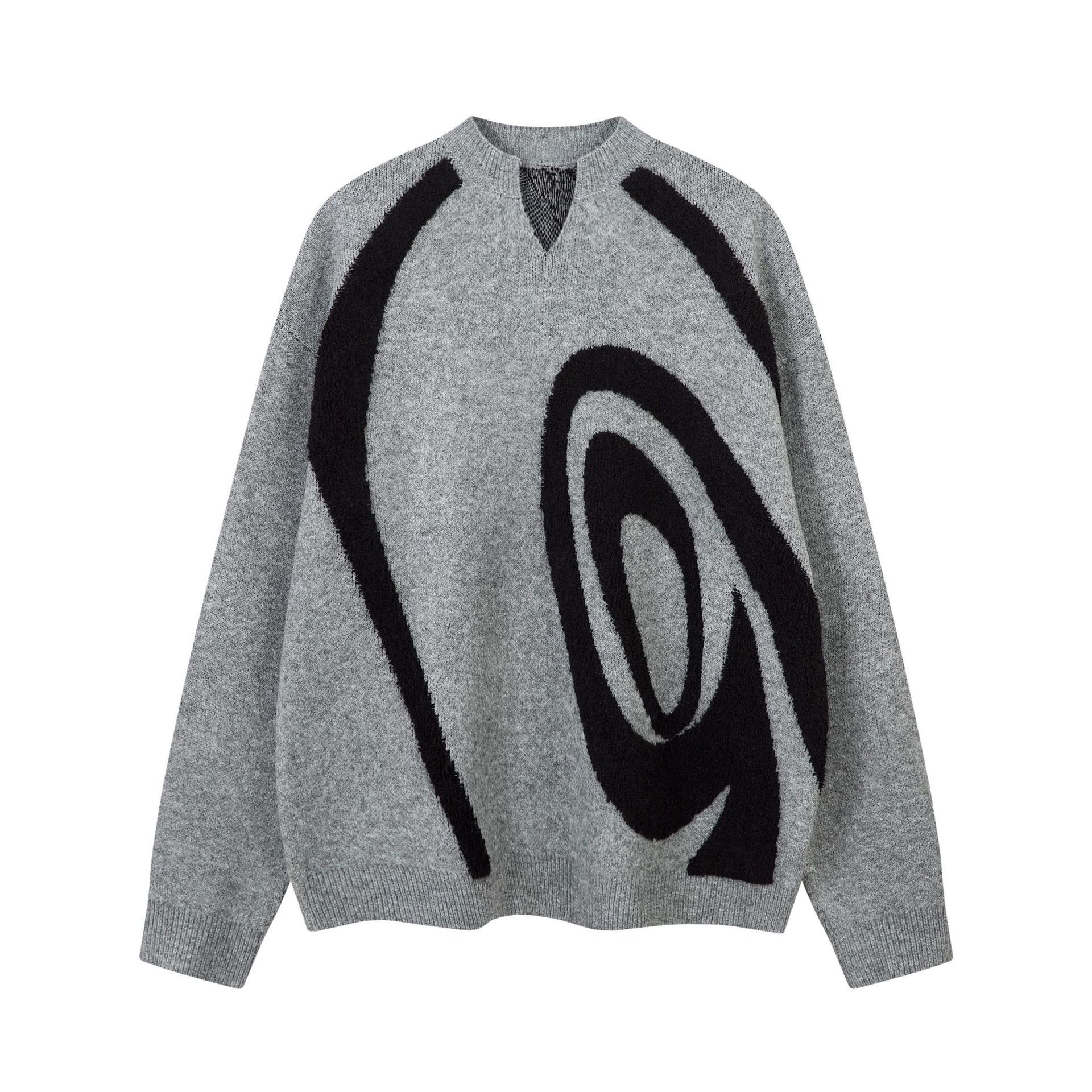 Cotton Blend Retro Two-Tone Plunge Sweater