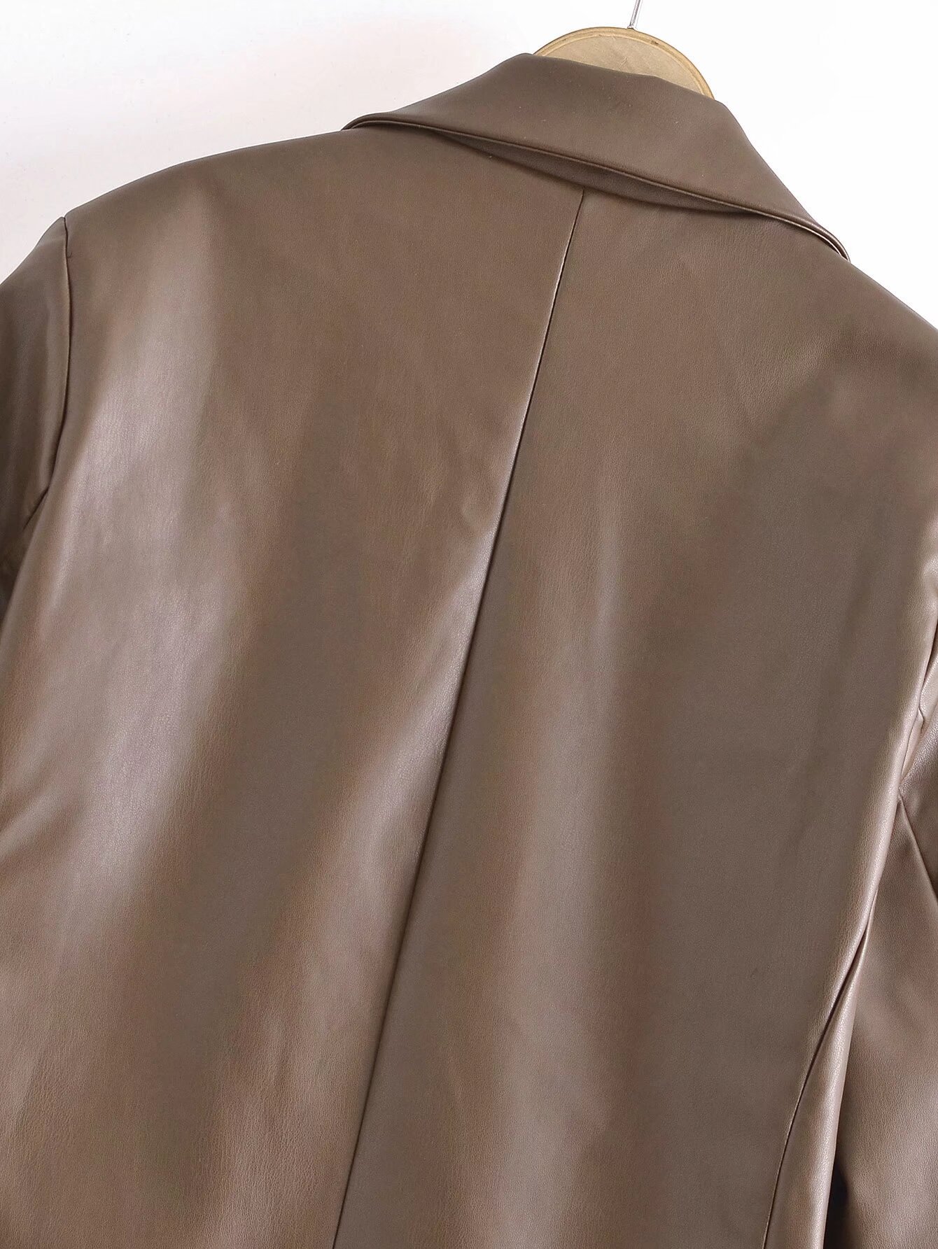 Splicing faux leather suit jacket