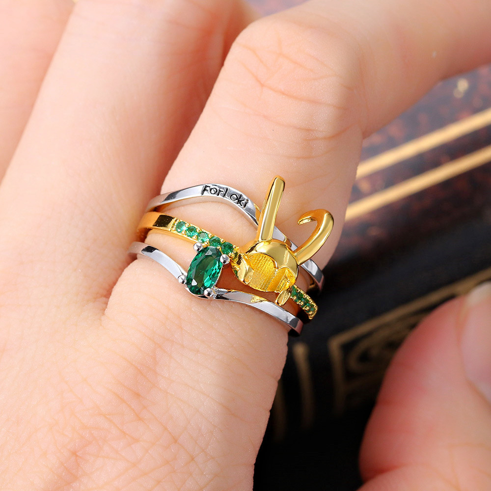 Creative Three In One Loki Loki Ring New Three-Layer Helmet Ring Set With Copper And Zircon