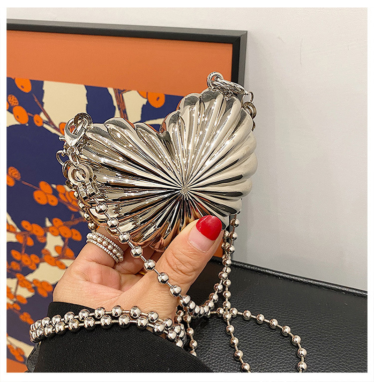 Mini Heart Shell Bag For Women Fashion New High Quality Alloy Design Handbag Female Beading Chain Shoulder Messenger Bag Femme