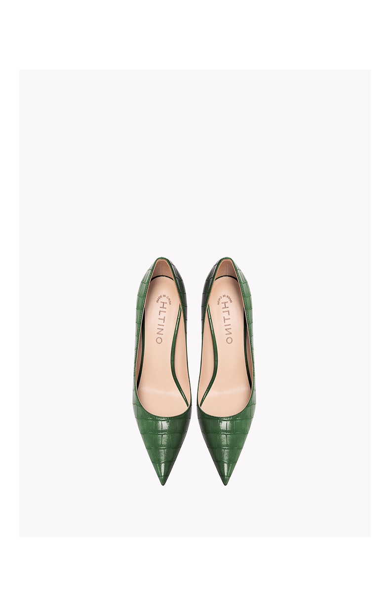 Early Autumn New Pointy High Heel Shoes Women's Thin Heel Shallow Patent Leather Single Shoes French Texture Large Green Shoes
