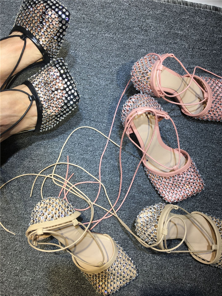 Processing Time:7-15 days after placing orders Women's Summer Fashion Sexy Hollow Out Water Diamond Mesh Bread Head Sandals European and American High Heel Show Shoesdals