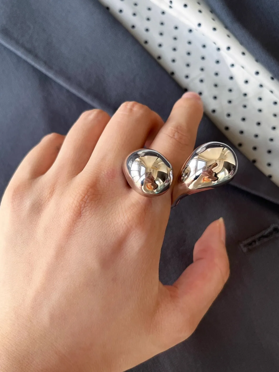 Chunky Metal Double Water Drop Brass Open Rings for Women Men European American Unique Punk Hip-hop Jewelry Accessories
