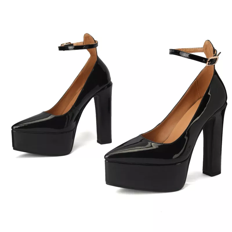 Ladies Shiny Stiletto Raised Sole Evening Shoes