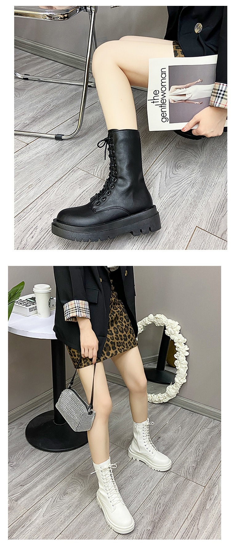 Autumn and Winter British Style New Knight Martin Boots Women's Over Knee Thick Bottom Zipper Mid length Boots Single Boots Women's