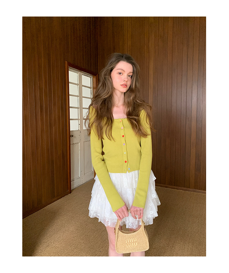 Solid Button Front Scoop Collar Long Sleeve Cardigan