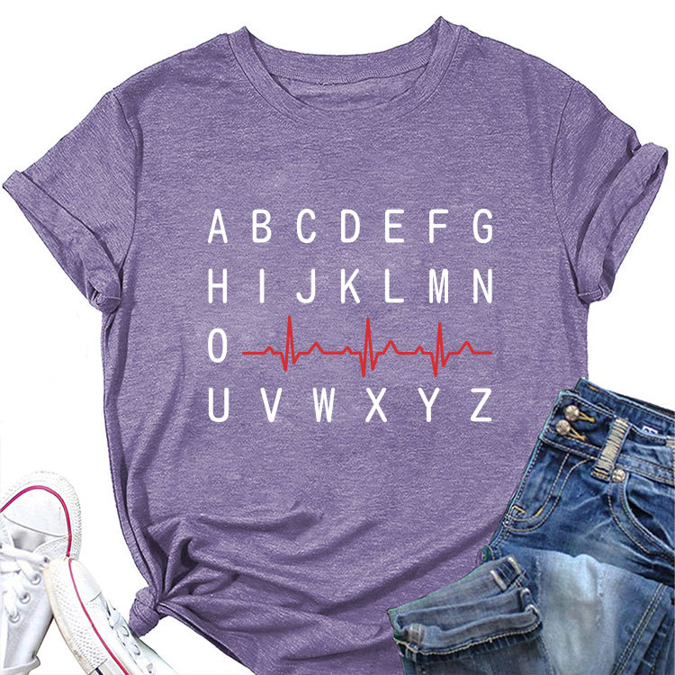 Ladies Geometric Print Round Neck Short Sleeve Tee