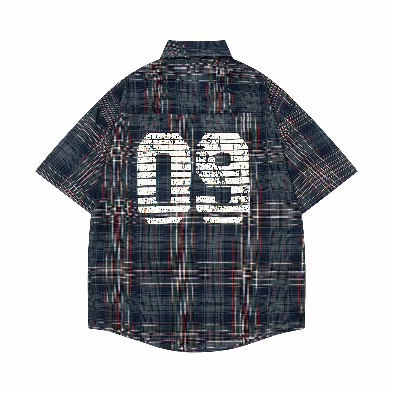 Retro College Style Plaid Short Sleeve Shirt with Tie for Men and Women, Casual Loose BF Couple Fit Blouse