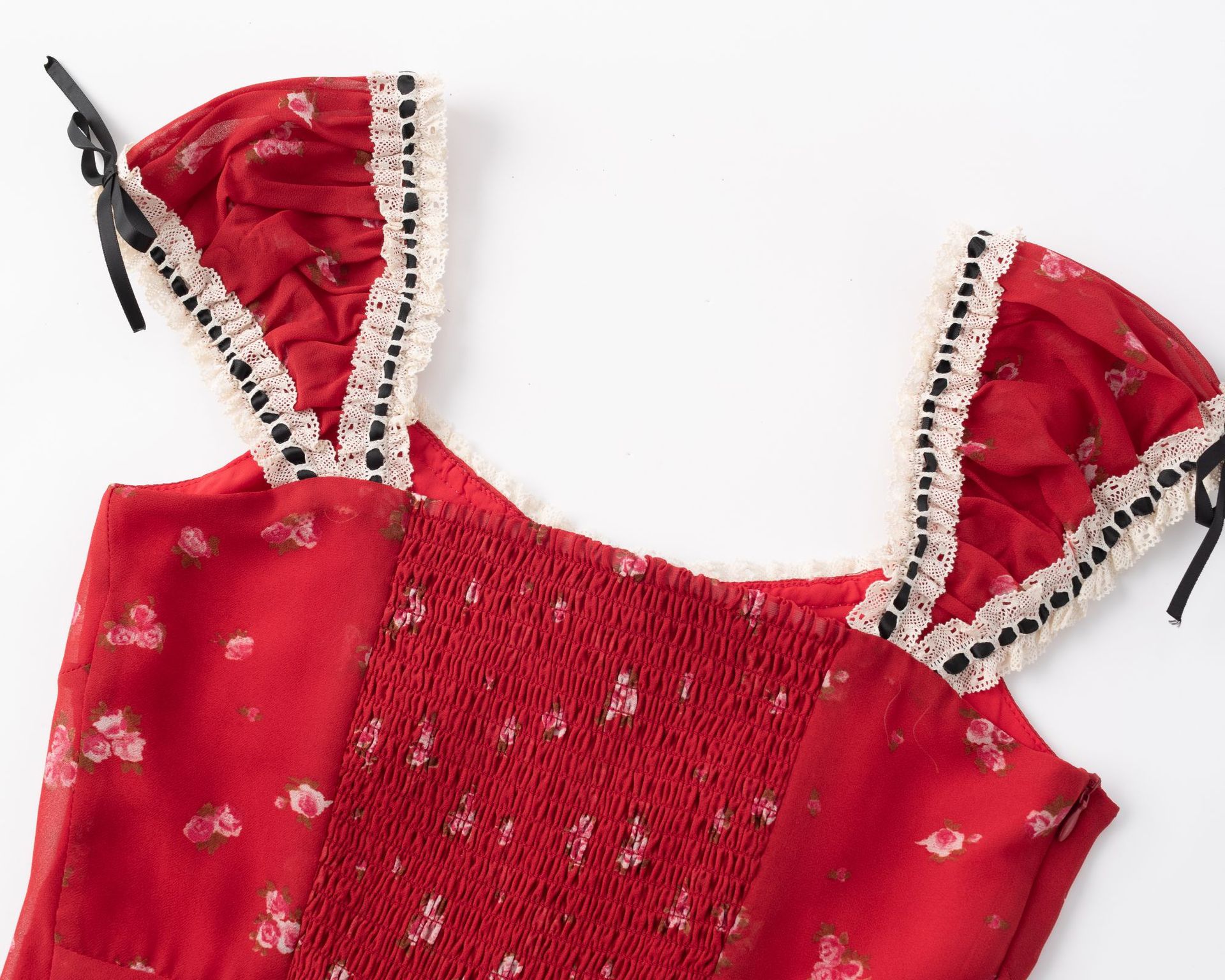 Cherry Red Printed Retro Charm Fitted Skirt Dress