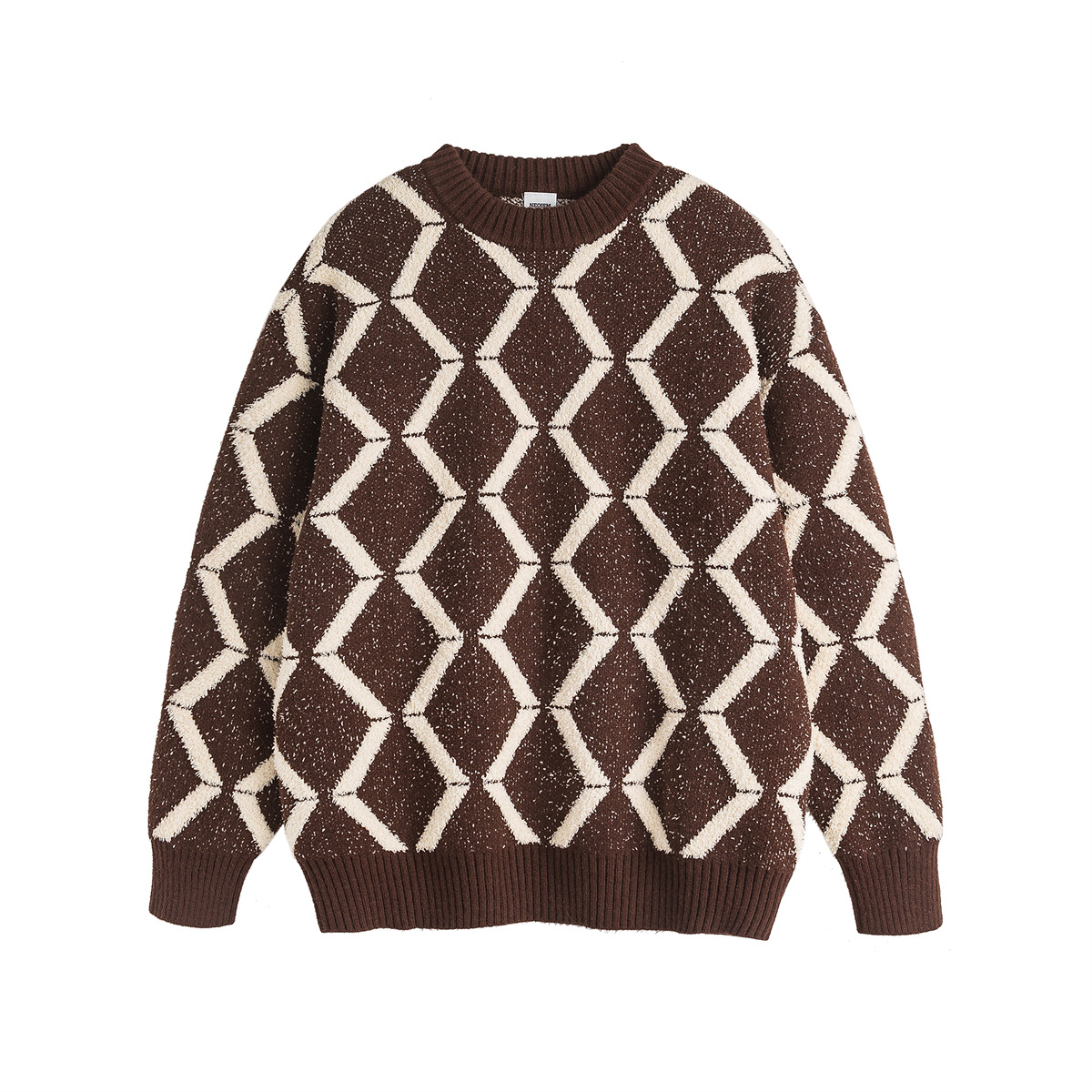 Men Crewneck Oversized Colorblock Japanese Workwear Sweater