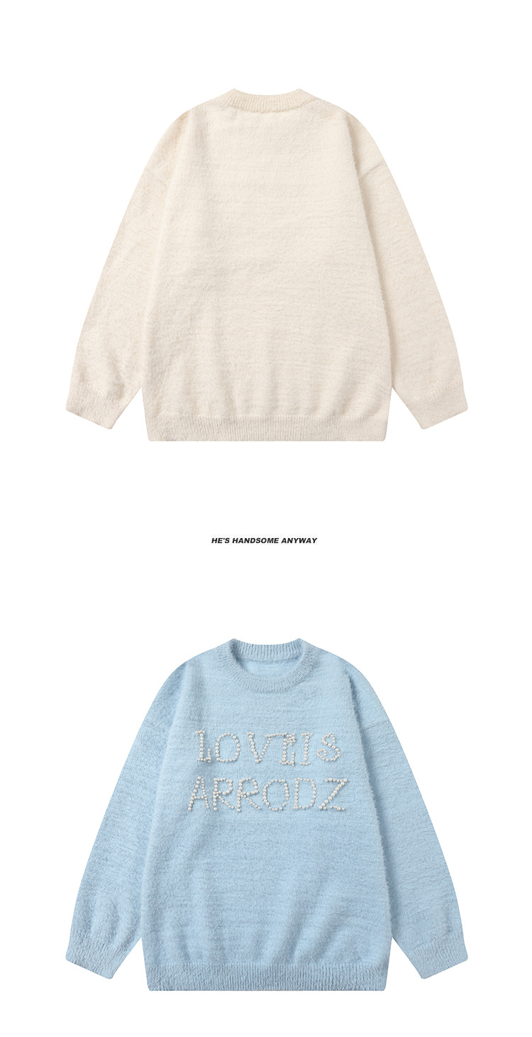 Pearl letter sweater imitation mink fur knitted sweater
