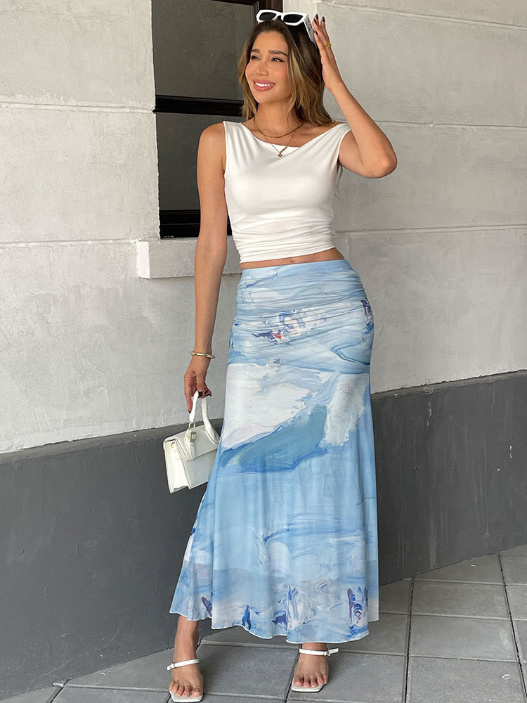 Soft Glossy Swirl Polyester Skirt