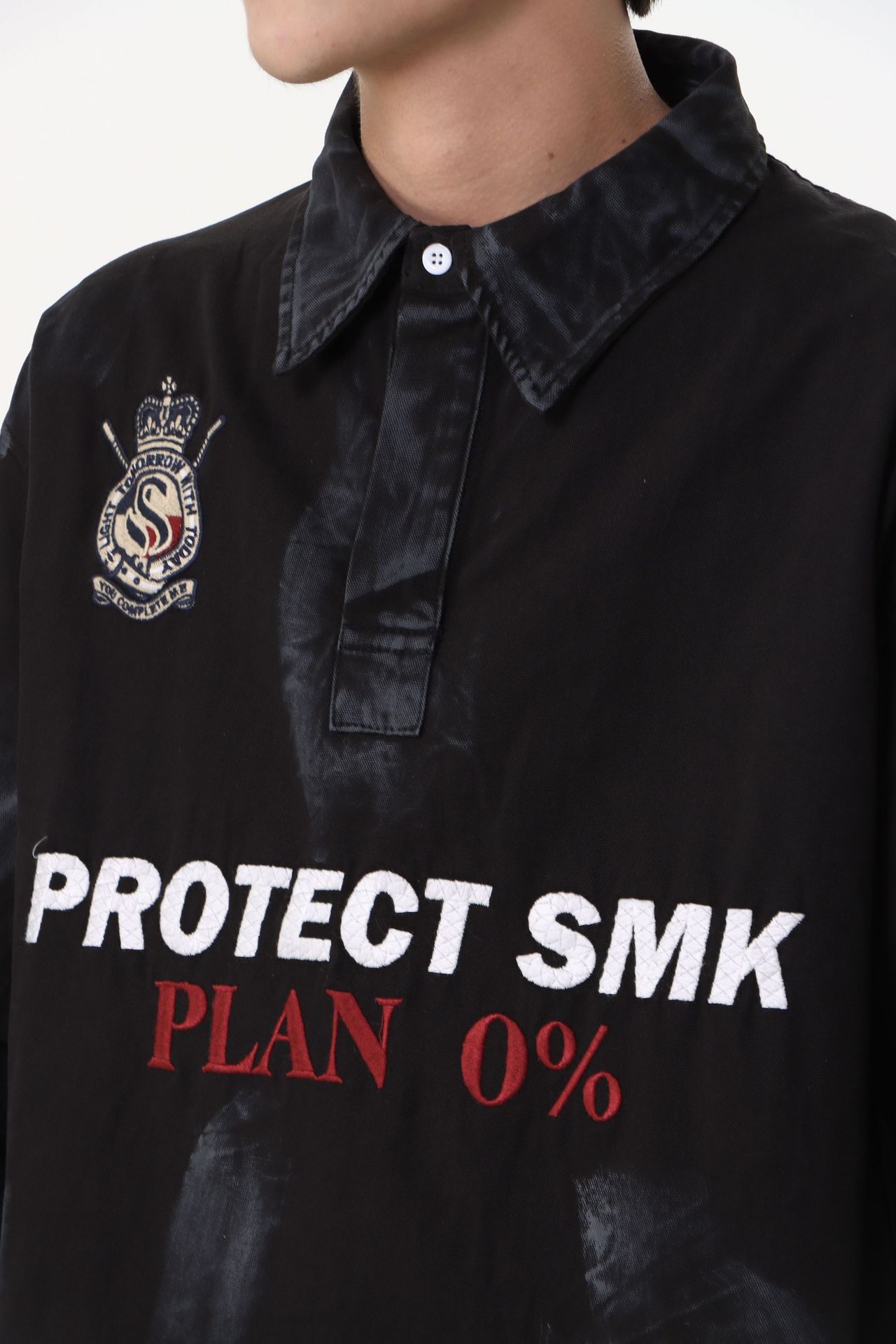 Heavyweight Cotton Long Sleeve Faux-Layered Button-Up Letter Hoodie