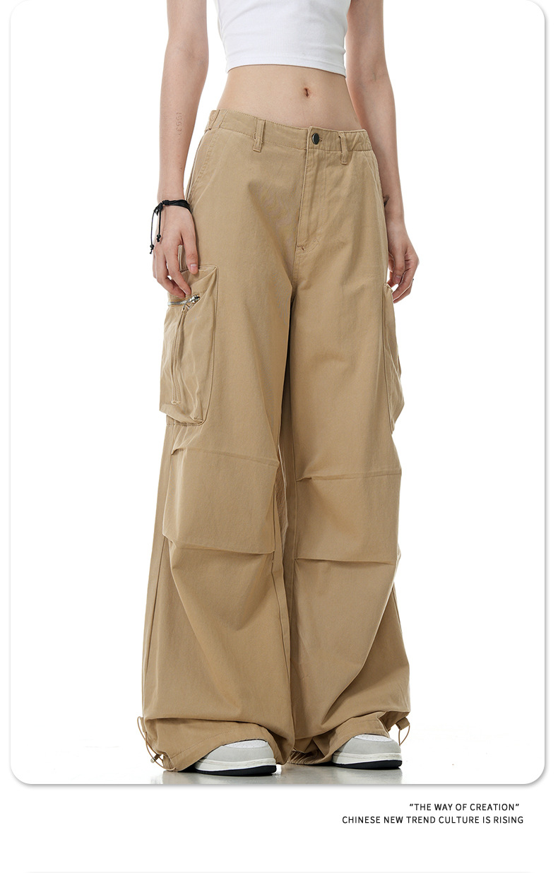 Vintage Multi-Pocket Slim Straight Loose Wide-Leg Casual Paratrooper Trousers