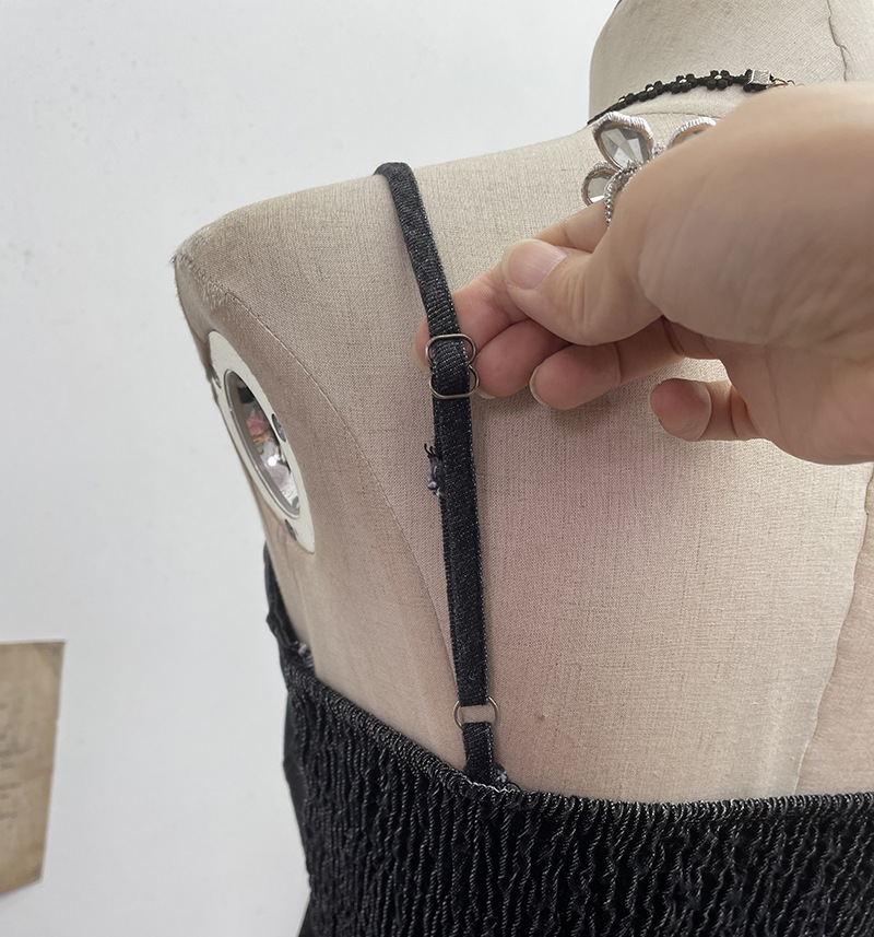 Slim Asymmetric Faded Jean Lacy Panel Fringed Bandeau