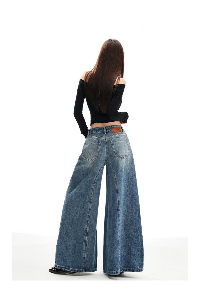 Wide Leg Jeans for Women Autumn New Design Deconstructed Style American Cut Loose Straight Pants