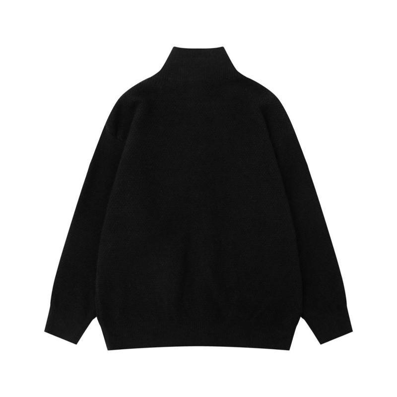 Twin Pouch Mock Neck Ribbed Vintage Cardigan