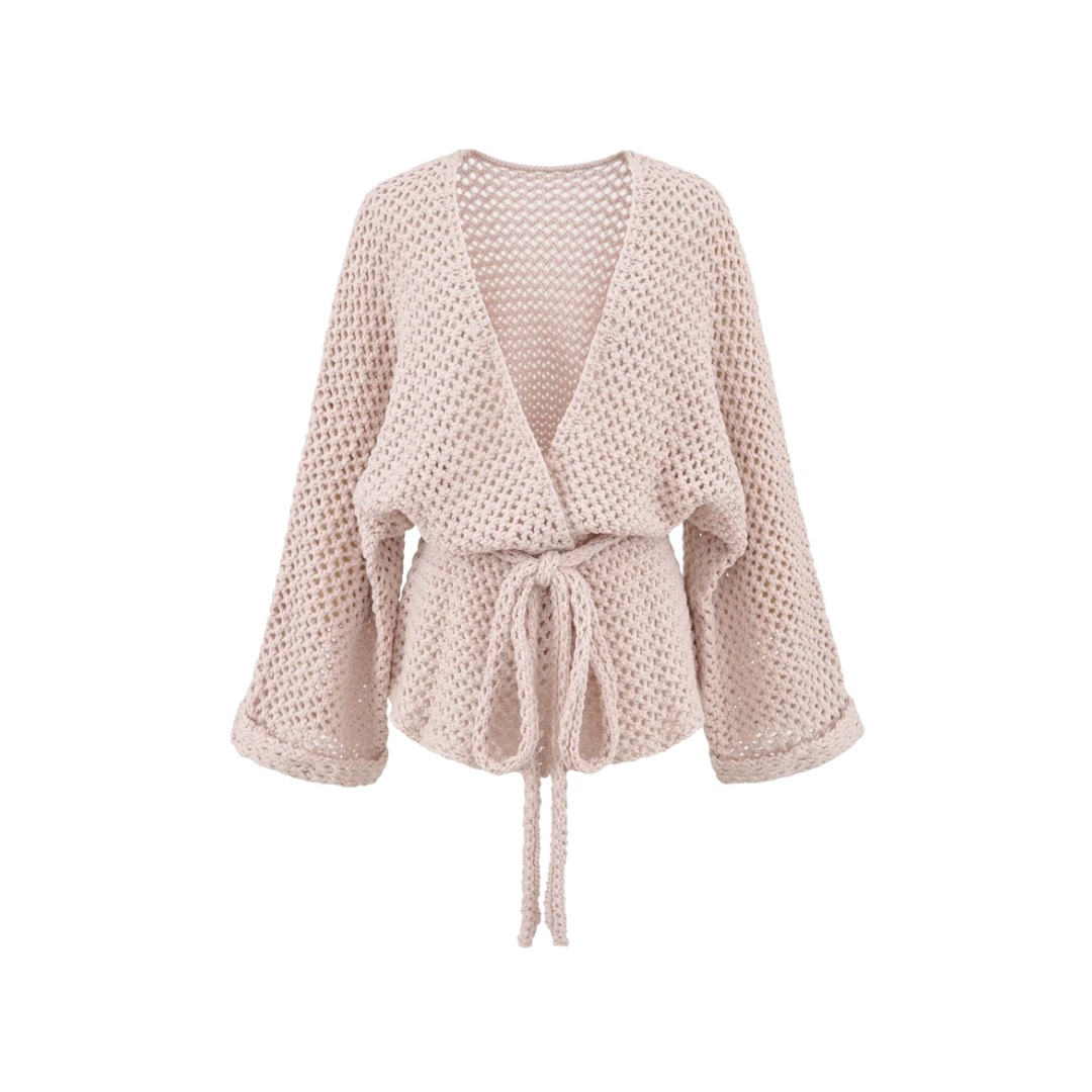 Lazy V-Neck Long Sleeve Plain Cardigan