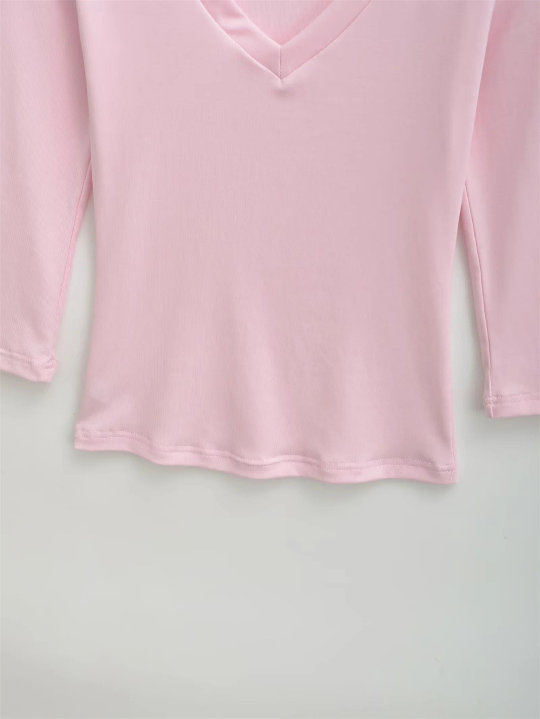 Ladies Streetwear Plain Stretch Elbow-Length Plunge Layering Tee