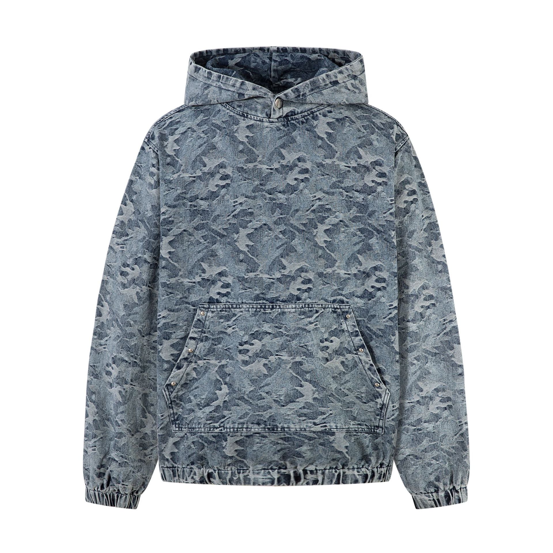 Faded Oversized Heavy Indigo Camo Hoodie