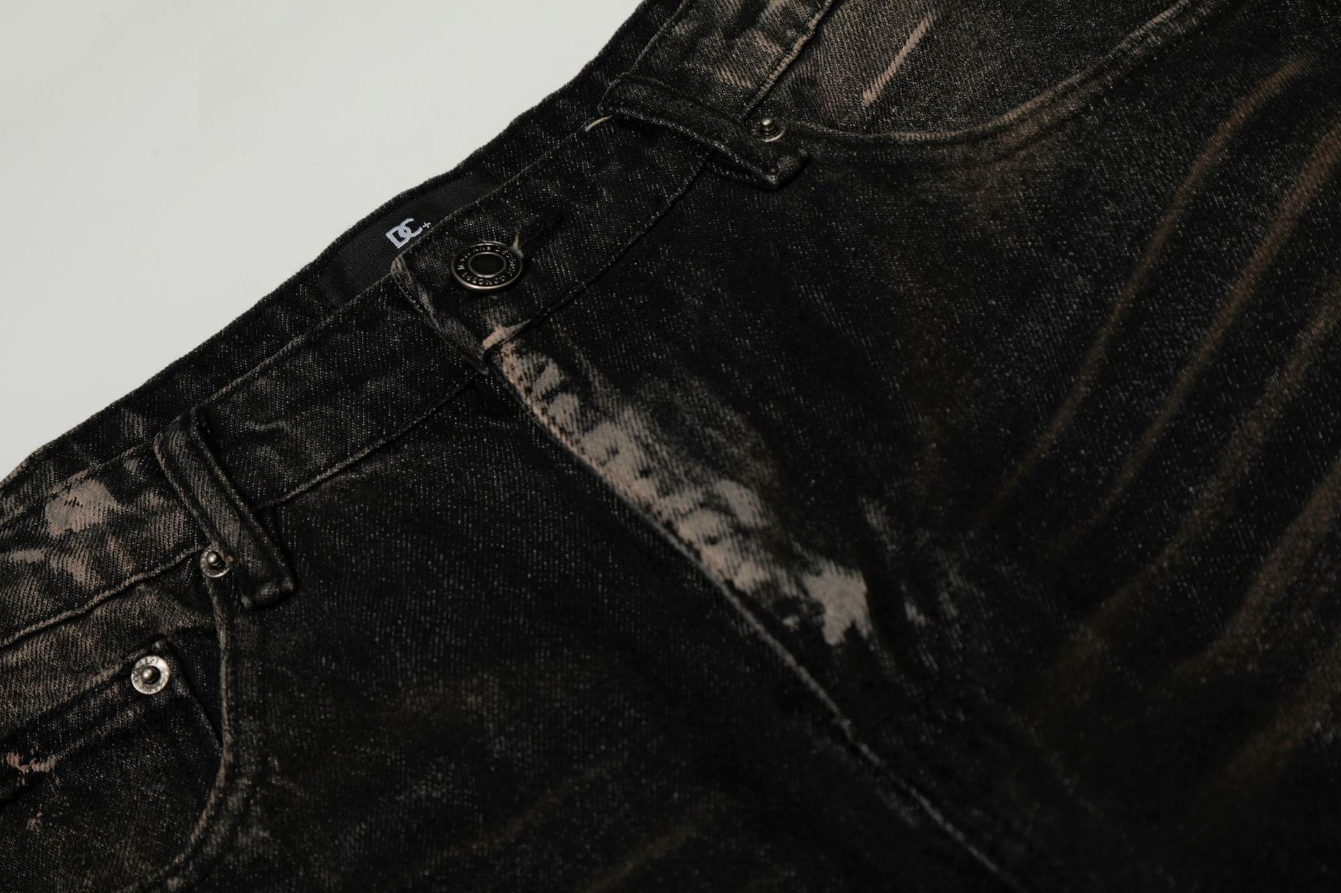 Retro Unisex Trendy Washed Black Splatter Design Men's Loose Wide-Leg Jeans