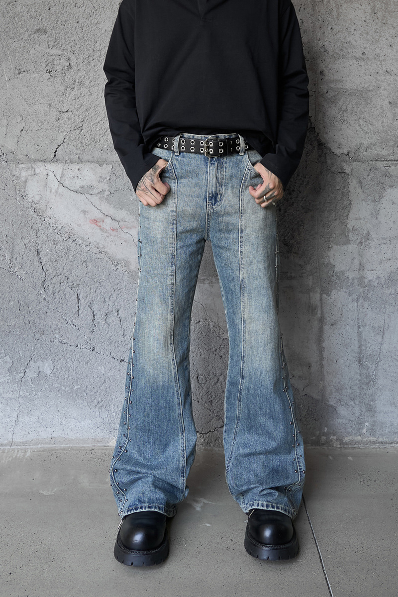 Vintage Deconstructed Patchwork Denim Pants Unisex Street Washed Loose Wide-Leg Tapered Casual Trousers