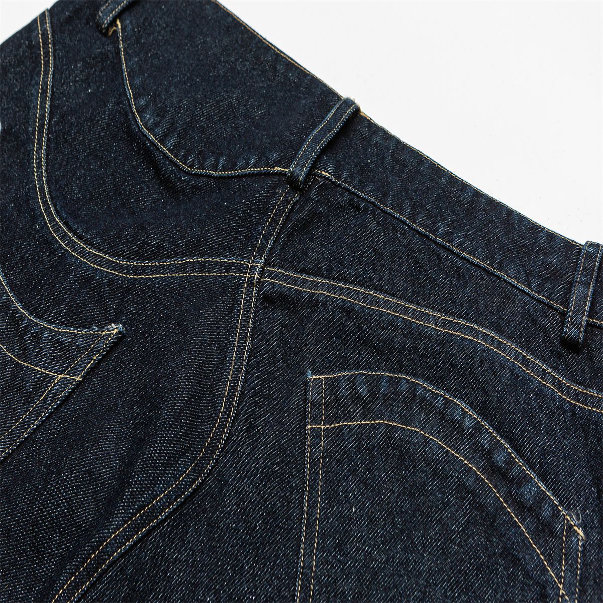 Straight Loose Fit Denim Pants with Visible Stitching Original Color Casual Wide Leg Jeans