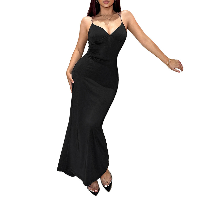 Plunging Neck Open Back Maxi Skirt