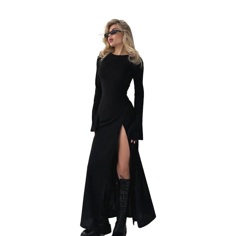 Split A-Line Full Sleeve Shirt Neck Dress