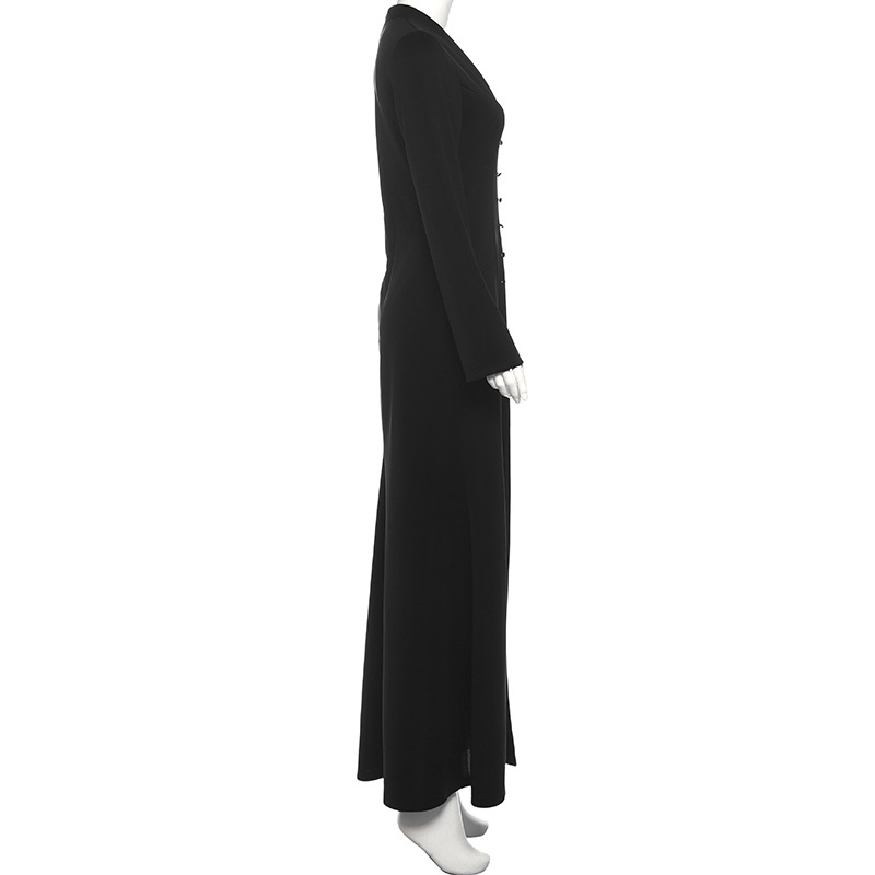Plunging Neckline Long Sleeve Cinched Torso Vented Dress