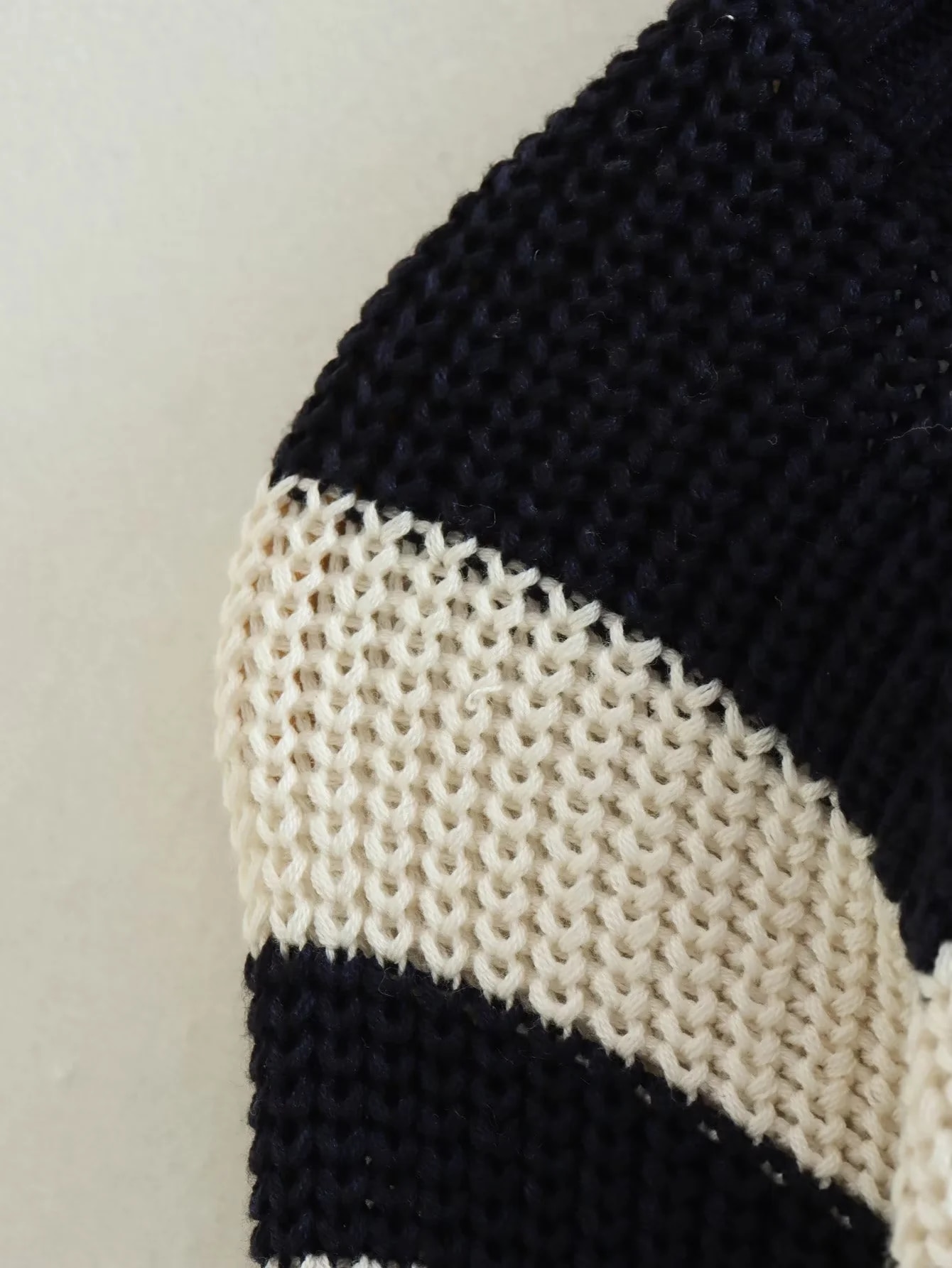 Women's Striped Knit Crewneck Open Back Wrist-Length Sweater