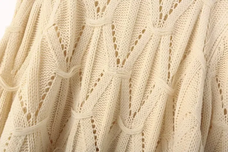Ladies Relaxed Crew Neck Plain Openwork Sweater