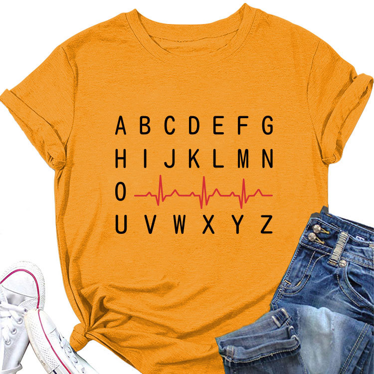 Ladies Geometric Print Round Neck Short Sleeve Tee